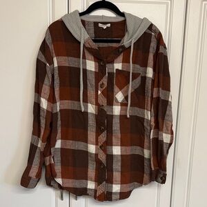 Maurices Brown and White Plaid Hoodie